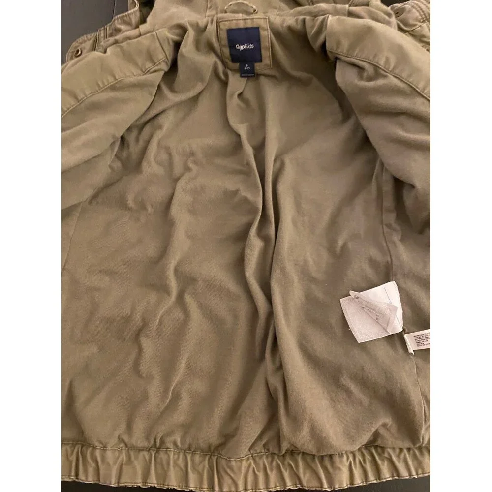 GAP Kids Hooded Military Utility Jacket Small (6-7)‎ Olive Full Zip 100% Cotton